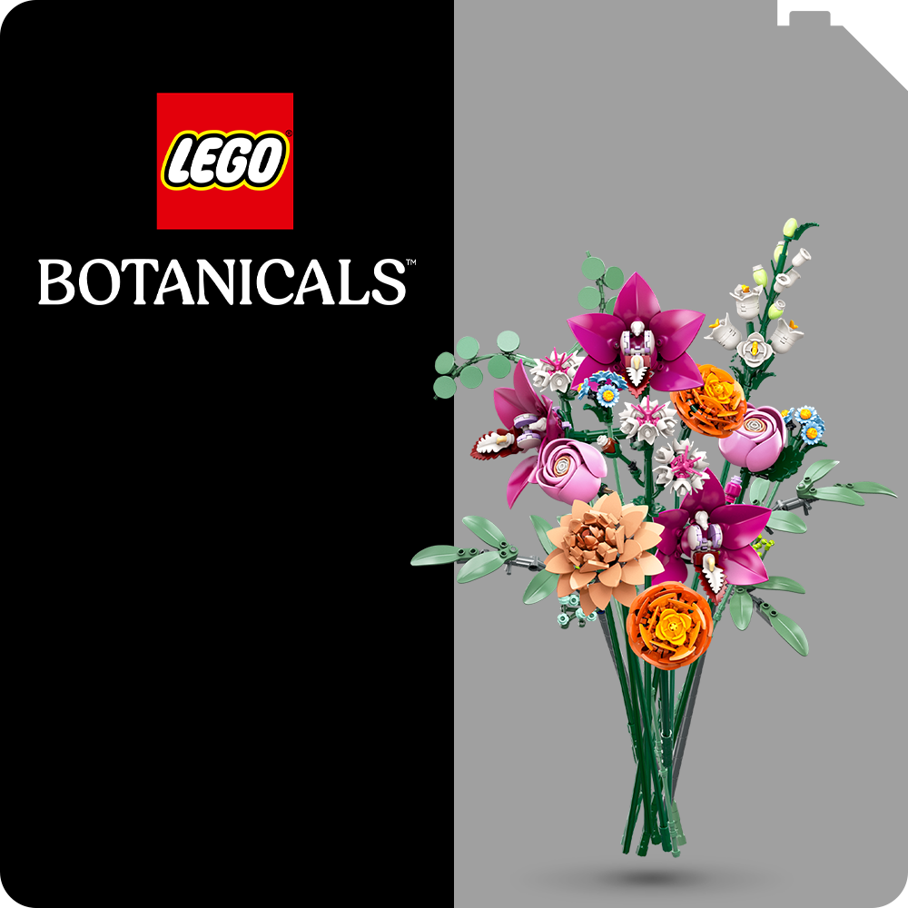 Button LEGO® Botanicals Blumenstrauß aus LEGO auf hellgraumen Hintergrund