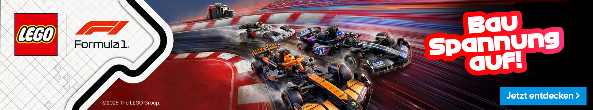 Werbebanner "Bau Spannung auf!" LEGO Formula 1