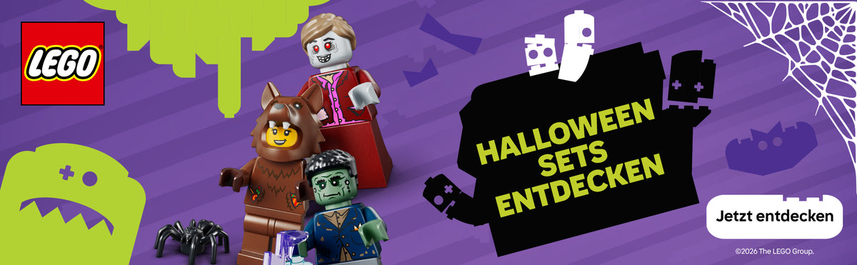 Werbebanner zu Halloween mit gruseligen LEGO Minifiguren