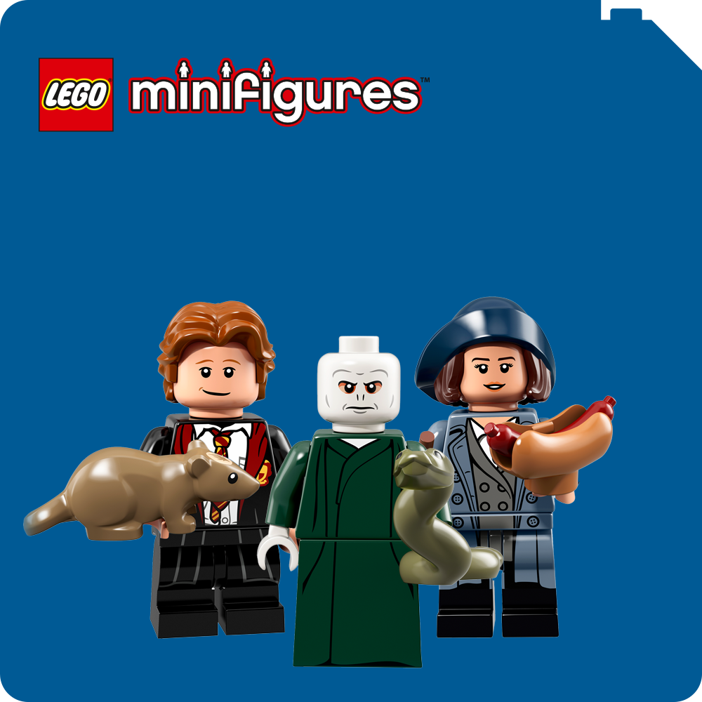 Button LEGO Harry Potter Serie 1 drei Minifiguren auf blauem Untergrund