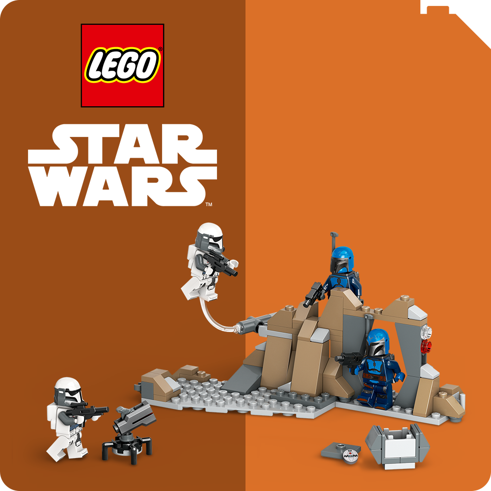 Button LEGO® Star Wars™ Minifiguren bilden eine Kampfszene nach