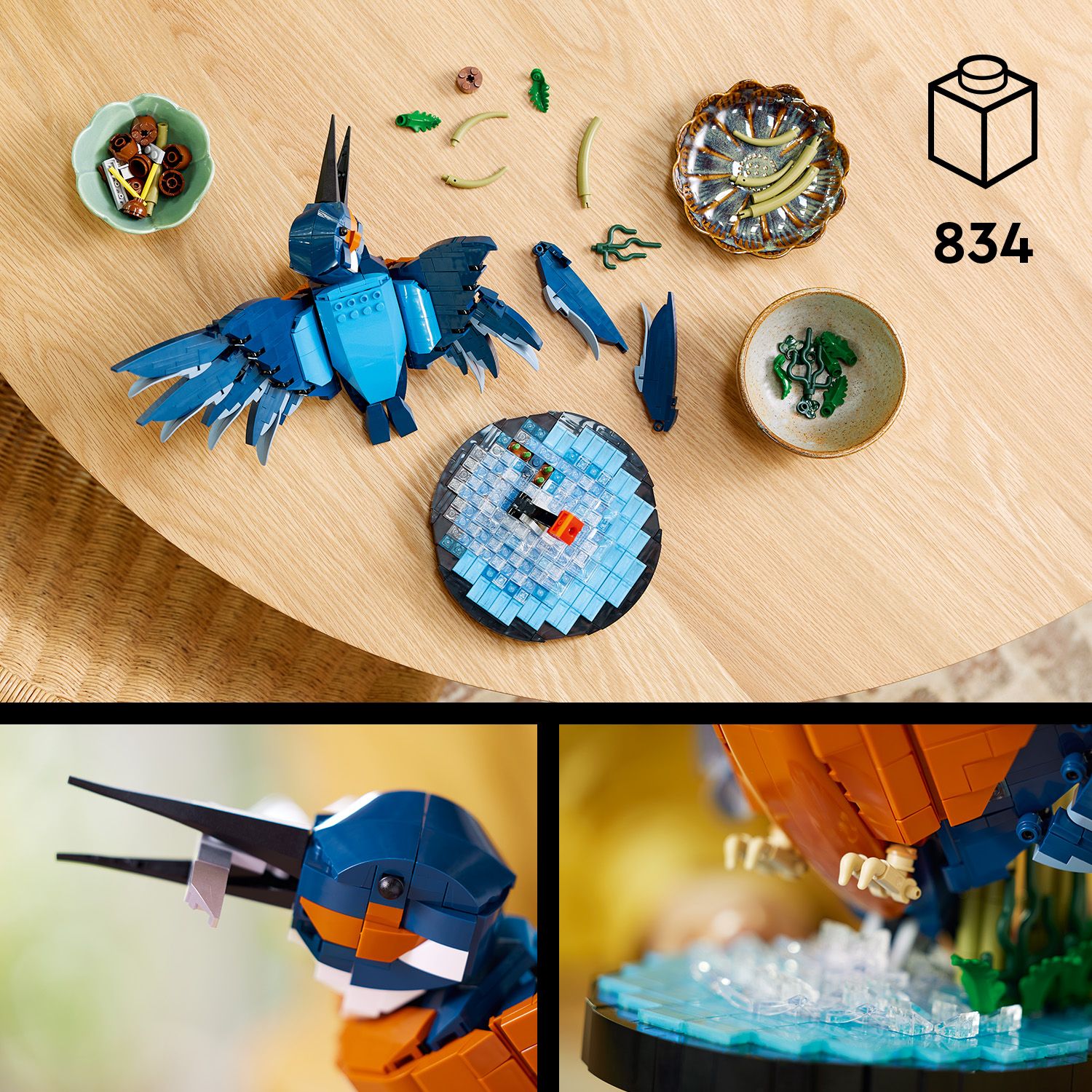 blauer Eisvogel auf Schilf aus LEGO Teilen