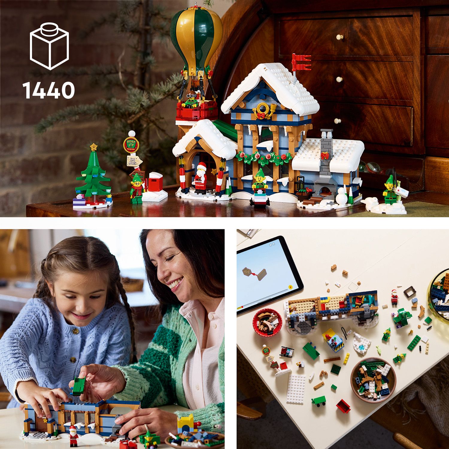 Mutter und Tochter bauen ein weihnachtliches LEGO Set