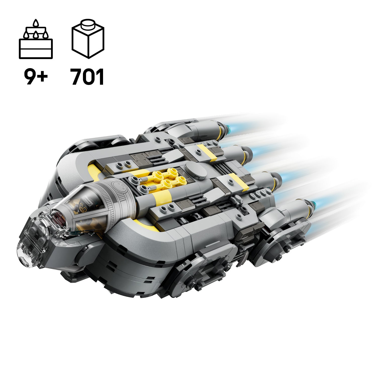 LEGO Star Wars Sternenschiff der Anzellaner mit grauem und gelbem Design und sichtbaren Triebwerken