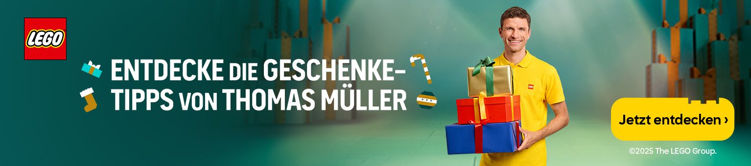Thomas Mueller hat Geschenke in Hand, Entdecke die Geschenketipps