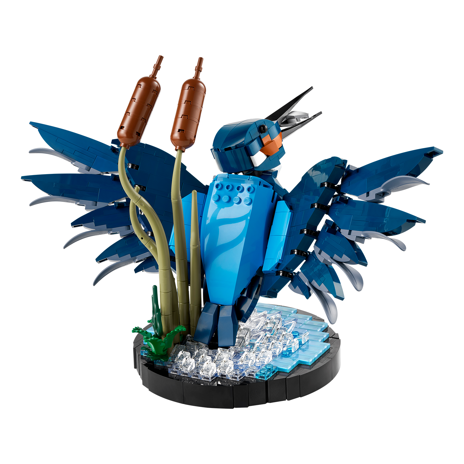 blauer Eisvogel auf Schilf aus LEGO Teilen